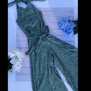 Green American Eagle floral jumpsuit
